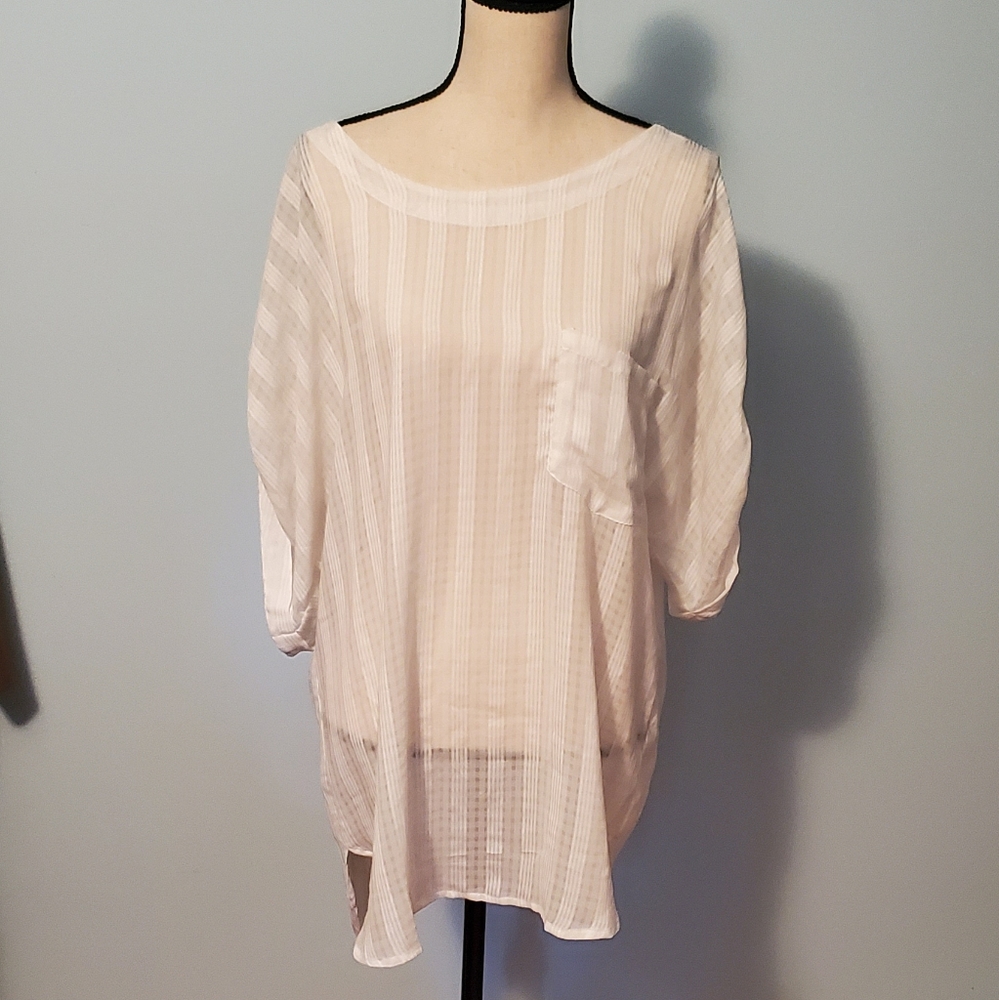 Pretty Good Sheer White Button-Back Tunic / Blouse / Mini Dress / Beach Cover Up